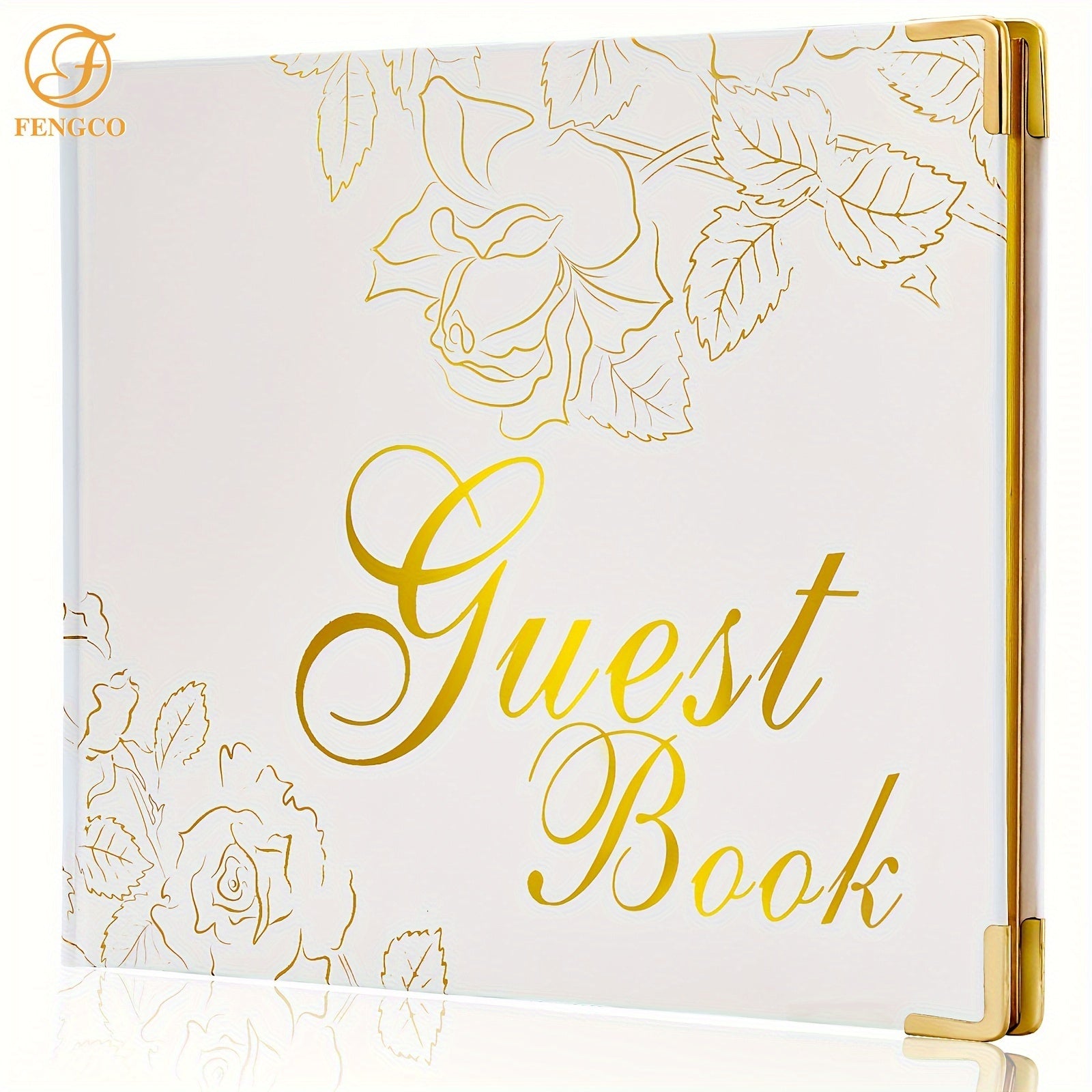 Guest Book 9"x7" Hardcover 120 Page/60 Sheets-Golden Foil Gilded Edgesfor Guests to Sign at a Wedding, Party, Baby or Bridal Shower